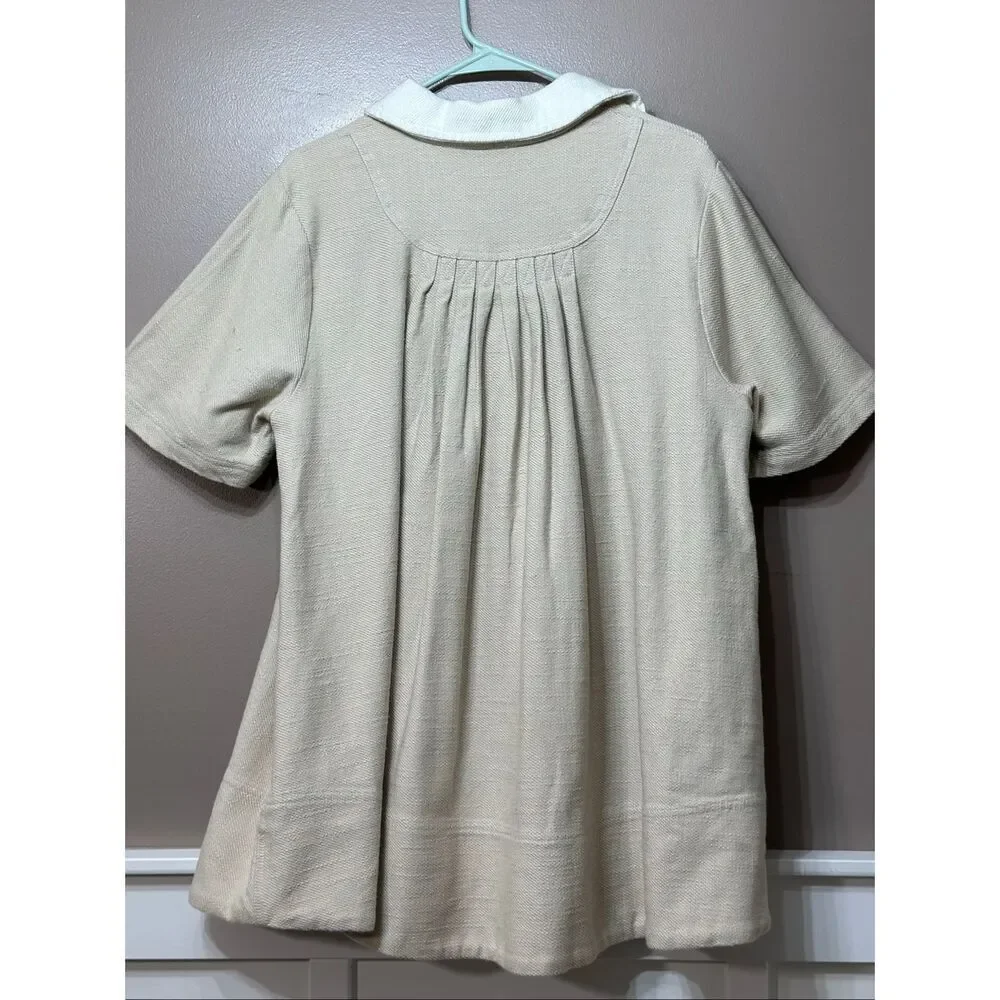 NWOT Free People Remino Classic Polo Collar Mini Beige Shirt Dress Women's Small